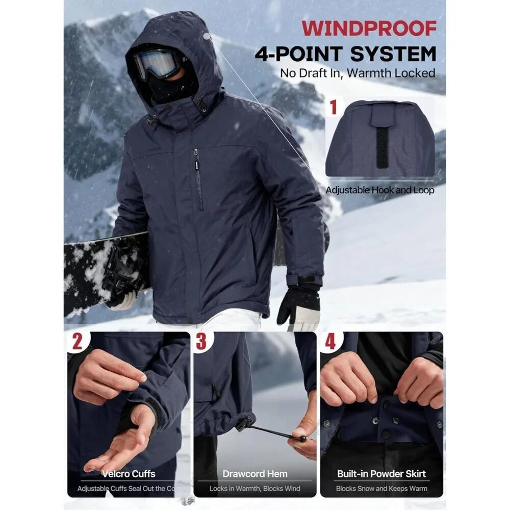 Men's Midnight Navy Waterproof Ski Snow Fleece Lined Warm Winter Rain Jacket